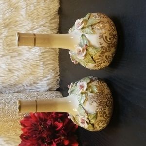 Cordey China Porcelain Rose & Gold Vases